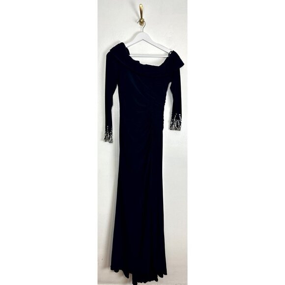 MAC DUGGAL One-Shoulder Long Sleeve Jersey Gown in Midnight Size US 2 - Picture 6 of 14